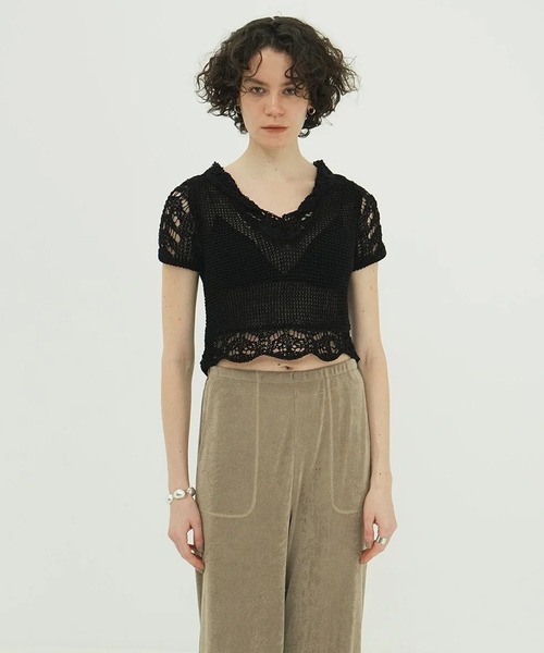 ニット セーター CLANE/クラネ/  CROPPED CROCHET KNIT TOPS レディース メンズ セール】CROPPED CROCHET KNIT TOPS（ニット/セーター）｜CLANE