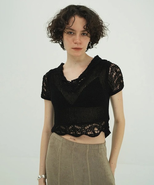 CLANE（クラネ）の「CROPPED CROCHET KNIT TOPS（ニット/セーター・レディース・ブラウン/アイボリー/ブラック・1/2）」の12枚目の写真