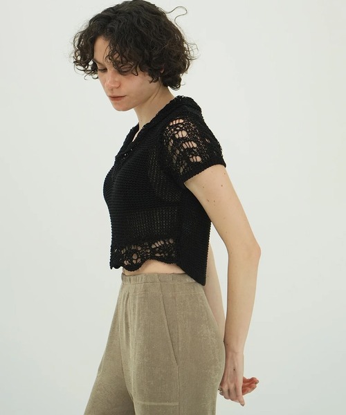 CLANE（クラネ）の「CROPPED CROCHET KNIT TOPS（ニット/セーター・レディース・ブラウン/アイボリー/ブラック・1/2）」の13枚目の写真