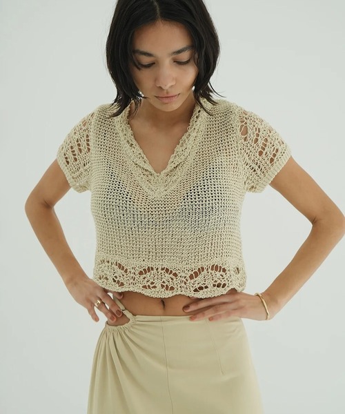 セール】CROPPED CROCHET KNIT TOPS（ニット/セーター）｜CLANE
