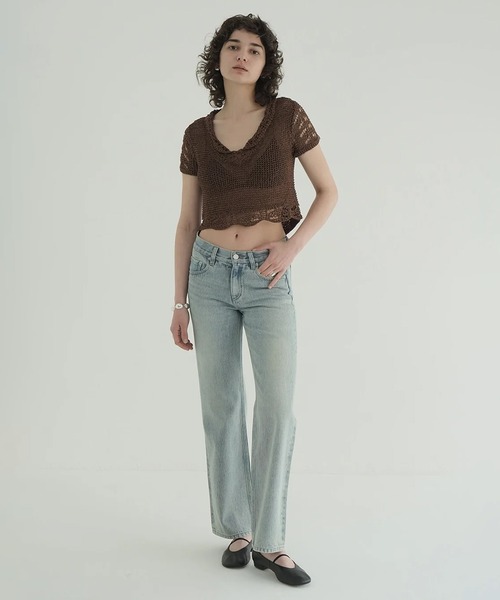 CLANE（クラネ）の「CROPPED CROCHET KNIT TOPS（ニット/セーター・レディース・ブラウン/アイボリー/ブラック・1/2）」の6枚目の写真