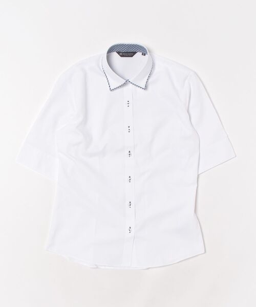 TOKYO SHIRTS(トウキョウシャツ)の「【透け防止】 形態安定ノーアイロン ワイド 5分袖ビジネスワイシャツ(ビジネスシャツ・レディース・ホワイト・S/M/L/LL/XL)」の6枚目の写真