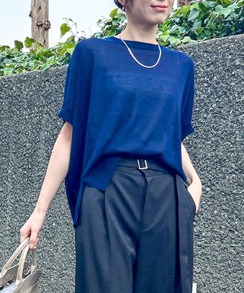 LAUTREAMONT（ロートレアモン）の「【WEB限定】リネンライクシアーニット≪手洗い可能≫（ニット/セーター・レディース・グリーン/ブルー/ピンク/イエロー/ネイビー/ブラウン/ブラック/パープル/ベージュ/ホワイト・9号）」の6枚目の写真