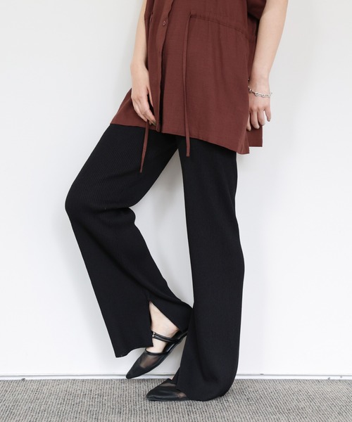 select MOCA Et(セレクトモカエト)の「【Et】Rib-Knit Slit Pants(その他パンツ・レディース・ブラック/ベージュ・FREE)」の1枚目の写真