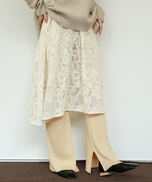 select MOCA Et(セレクトモカエト)の「【Et】Rib-Knit Slit Pants(その他パンツ・レディース・ブラック/ベージュ・FREE)」の6枚目の写真