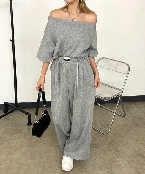 non-hedge（ノンヘッジ）の「オフショルトップスワイドパンツセットアップ（セットアップ・レディース・オートミール/グレー/ブラック・FREE）」の3枚目の写真