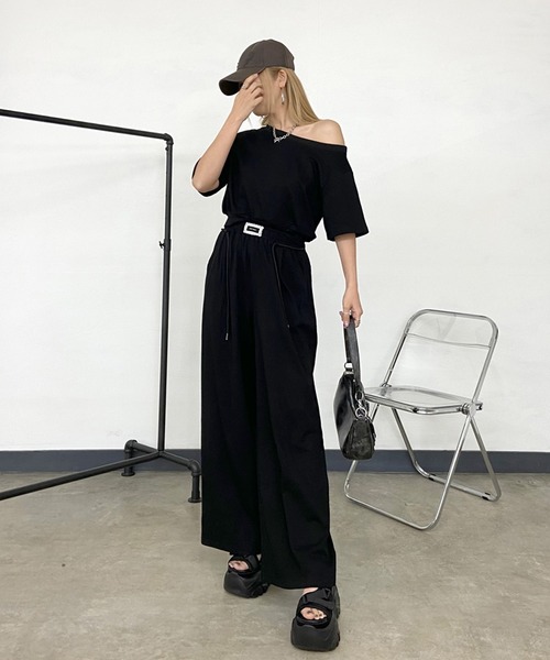 non-hedge（ノンヘッジ）の「オフショルトップスワイドパンツセットアップ（セットアップ・レディース・オートミール/グレー/ブラック・FREE）」の5枚目の写真