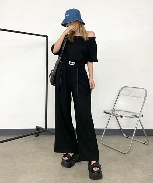 non-hedge（ノンヘッジ）の「オフショルトップスワイドパンツセットアップ（セットアップ・レディース・オートミール/グレー/ブラック・FREE）」の7枚目の写真