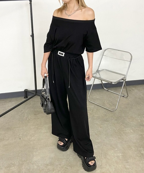 non-hedge（ノンヘッジ）の「オフショルトップスワイドパンツセットアップ（セットアップ・レディース・オートミール/グレー/ブラック・FREE）」の10枚目の写真
