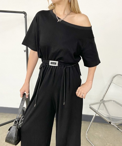 non-hedge（ノンヘッジ）の「オフショルトップスワイドパンツセットアップ（セットアップ・レディース・オートミール/グレー/ブラック・FREE）」の13枚目の写真