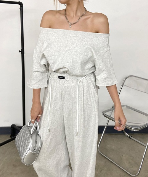 non-hedge（ノンヘッジ）の「オフショルトップスワイドパンツセットアップ（セットアップ・レディース・オートミール/グレー/ブラック・FREE）」の17枚目の写真