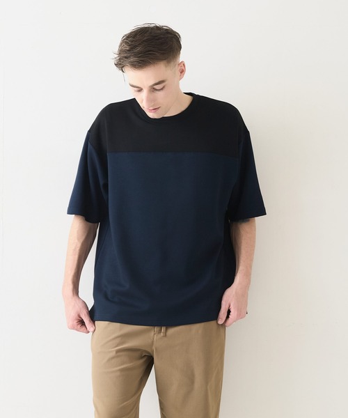 Blue Standard (ブルースタンダード)の「【Blue Standard/ブルースタンダード】接触冷感 COOLスムース フェイクレイヤード フットボール切り替えリラックスフィットTシャツ(Tシャツ/カットソー・メンズ・ホワイト/グレー/オフホワイト/ブルー/ネイビー/ブラック/チャコールグレー/ダークネイビー/グリーン・LARGE/X-LARGE/MEDIUM)」の7枚目の写真