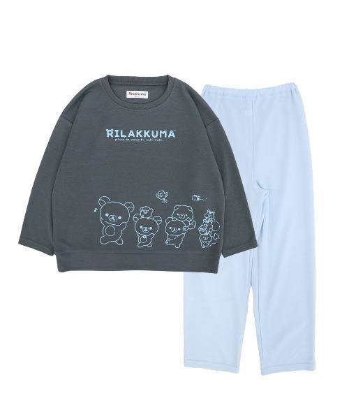 RUGGEDWORKS(ラゲッドワークス)の「【完売】《リラックマ》 キッズ 長袖 パジャマ ルームウェア ドロップショルダー(ルームウェア/パジャマ・キッズ・チャコールグレー/ピンク・150/140/130)」の1枚目の写真