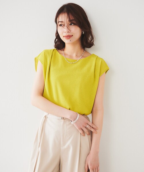 UNTITLED（アンタイトル）の「【ジャージ素材】インナードッキングシアーカットソー（Tシャツ/カットソー・レディース・オフホワイト/チャコールグレー/スモーキーグリーン系・50/44/48/00/02/04）」の13枚目の写真