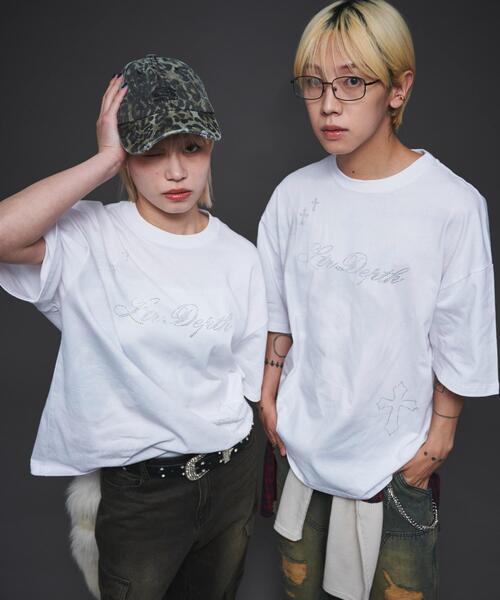 LTR DEPTH（レイターデプス）の「LTR DEPTH/ラインストーングラフィックT（Tシャツ/カットソー・メンズ・ホワイト/ブラック・MEDIUM/LARGE）」の2枚目の写真