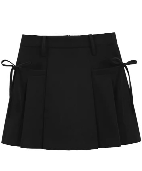 Per sist ence（パーシエンス）の「サイドリボンプリーツミニスカート/インナーパンツ付き（スカート・レディース・グレー/ブラック・LARGE/MEDIUM）」の2枚目の写真