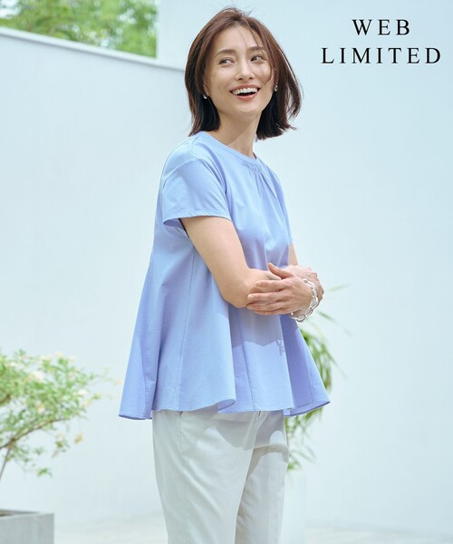 J.PRESS Ladies(J.プレス レディス)の「【WEB限定・洗える】ストライプジャージー フレア カットソー(Tシャツ/カットソー・レディース・パープル系1/ダークグリーン系1/サックスブルー系1・SMALL)」の2枚目の写真