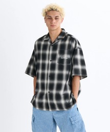 25 OMBRE CHECK SHIRT /DC胸ポケットロゴワンポイントオンブレチェック半袖シャツ