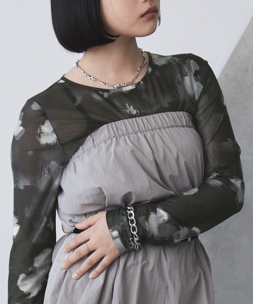 セール】フラワー柄シアートップス（長袖）（Tシャツ/カットソー