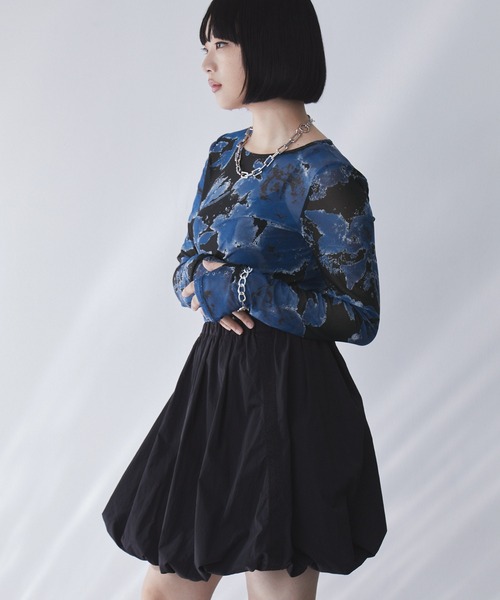 【新品】&エルシー　ドロップフラワートップス セール】フラワー柄シアートップス（長袖）（Tシャツ/カットソー