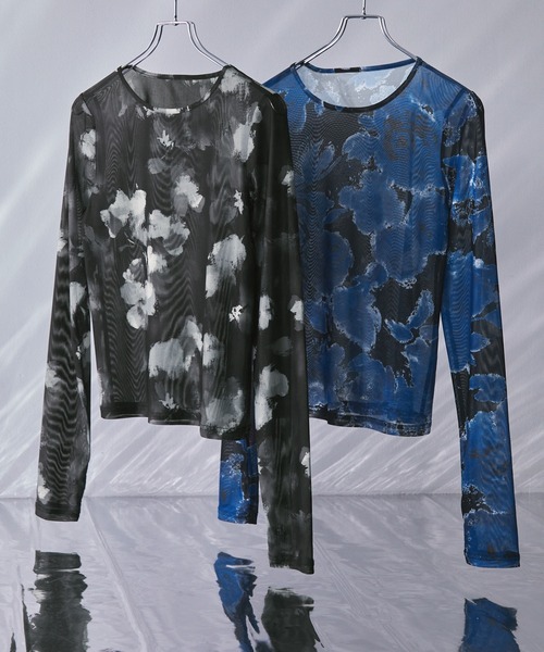 ELUNIS(エルニス)の「フラワー柄シアートップス(長袖)(Tシャツ/カットソー・レディース・ブルー系1/ブラック系1・FREE)」の17枚目の写真