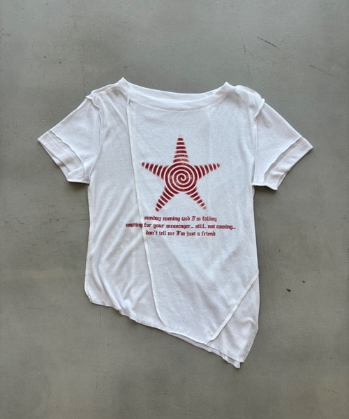 SHAGGIE(シャギー)の「切り替えビンテージ風Tシャツ(Tシャツ/カットソー・レディース・ネイビー/ホワイト/レッド・FREE)」の9枚目の写真