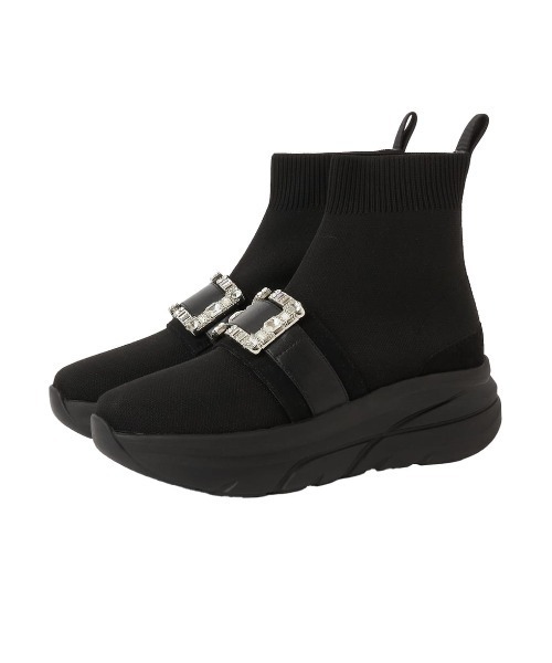 +diana（プラスダイアナ）の「【軽量・撥水加工】クリスタルバックル ニットソックススニーカー（ブーツ・レディース・ブラック・25.5cm/25.0cm/24.5cm/24.0cm/23.5cm/23.0cm/22.5cm/22.0cm/21.5cm）」の9枚目の写真