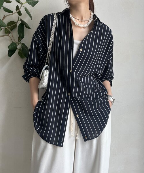 タグ付き 新品 未使用 2wayストライプシアーシャツ 長袖 タグ付き 新品 未使用 2wayストライプシアーシャツ 長袖