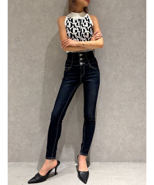 GYDA（ジェイダ）の「【TINY】ハイウエストウエストクロススキニーデニムパンツ（デニムパンツ・レディース・ブラック/ライトブルー/インディゴブルー・SMALL/X-SMALL/MEDIUM）」の14枚目の写真