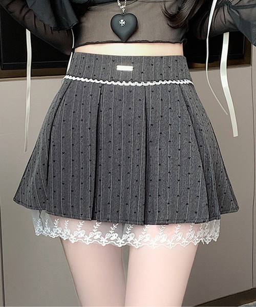 CHUL（チュル）の「裾レースドット柄タックミニスカート（スカート・レディース・ブラック/グレー・SMALL/MEDIUM/LARGE/X-LARGE）」の6枚目の写真