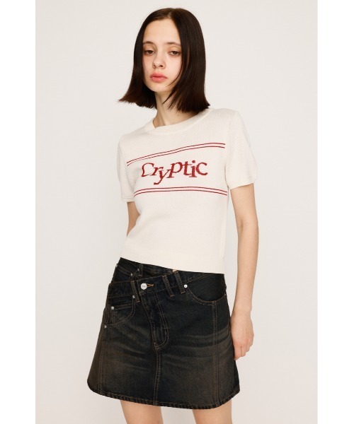 SLY（スライ）の「LOGO JQ SHORT SLEEVE TOPS ロゴ ジャガード ショートスリーブ トップス 秋服 半袖 サマーニット（ニット/セーター・レディース・アイボリー/ブラック/ブルー系その他/ブラウン・FREE）」の6枚目の写真