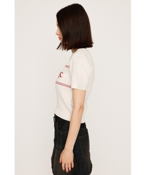 SLY（スライ）の「LOGO JQ SHORT SLEEVE TOPS ロゴ ジャガード ショートスリーブ トップス 秋服 半袖 サマーニット（ニット/セーター・レディース・アイボリー/ブラック/ブルー系その他/ブラウン・FREE）」の8枚目の写真