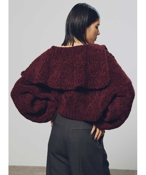 セール】ビッグカラー手編みジップカーディガン（ニット/セーター