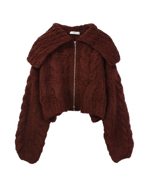 セール】ビッグカラー手編みジップカーディガン（ニット/セーター