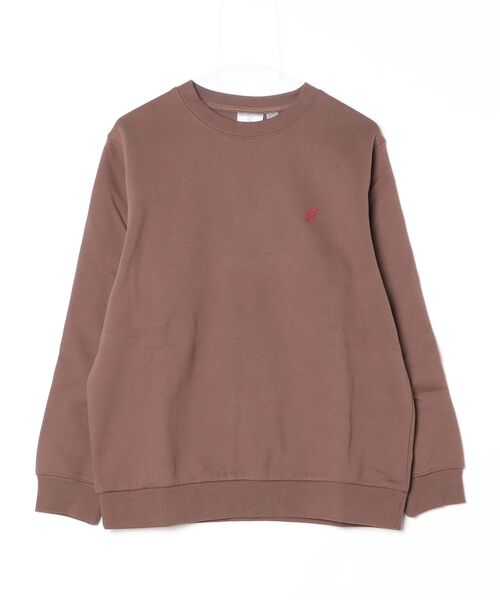 Gramicci（グラミチ）の「ONE POINT CREW SWEATSHIRT｜ワンポイントクルースウェットシャツ UNISEX Gramicci グラミチ（スウェット・メンズ・ダークネイビー/ダークブラウン系/ヘザーグレー/オレンジ/レッド/ブラック系その他/グレー系その他3/ブラウン/ライトブルー・L/S/XXL/XL/M/XS）」の5枚目の写真