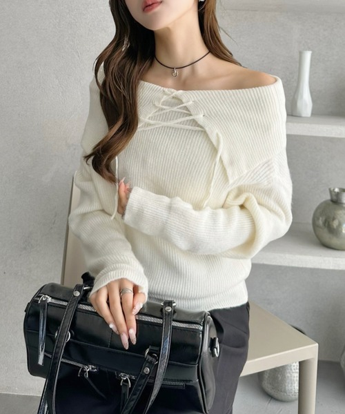 ほぼ未使用♡2021年 アナイ ウール ニット ボリュームスリーブ 38 セール】レースアップデザイン オフショル ボリュームスリーブ