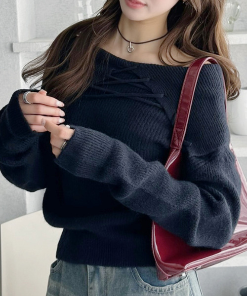 ほぼ未使用♡2021年 アナイ ウール ニット ボリュームスリーブ 38 セール】レースアップデザイン オフショル ボリュームスリーブ