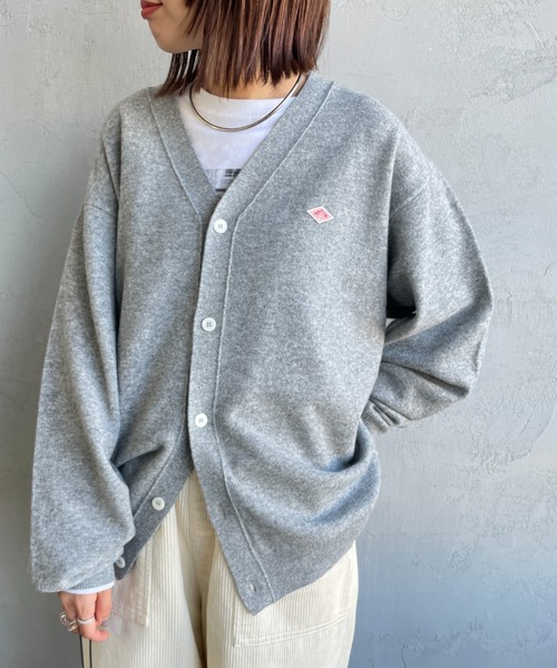 DANTON グレー カーディガン DANTON/ダントン] ワンポイントロゴ Vネックニットカーディガン