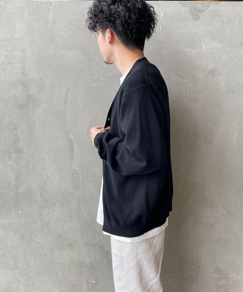 [DANTON] ワンポイントロゴ Vネックニットカーディガン　　ネイビー WEB先行予約】[DANTON/ダントン] ワンポイントロゴ Vネック