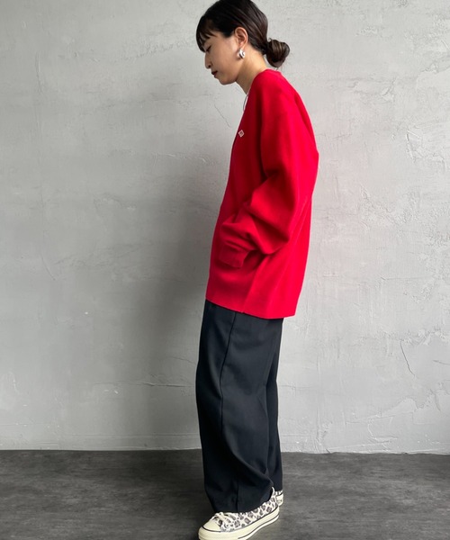 DANTON レッド カーディガン WEB限定】[DANTON/ダントン] ドットボタン Vネックスウェット