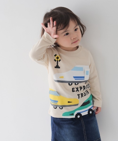 CHEEK ROOM（チークルーム）の「CHEEK ROOM/チークルーム 新幹線　ロングＴシャツ（Tシャツ/カットソー・キッズ・ブルー/アイボリー/レッド・80ｃｍ/90cm/100cm/110cm/120cm/130cm）」の2枚目の写真