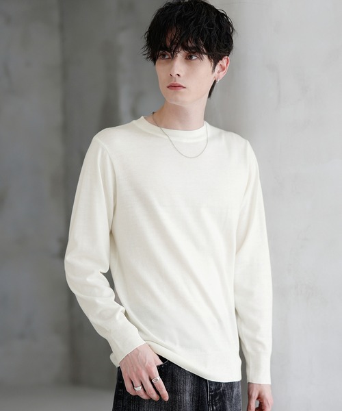 ウォッシャブル/抗ピリング 14Gシープカシミヤタッチクルーネック