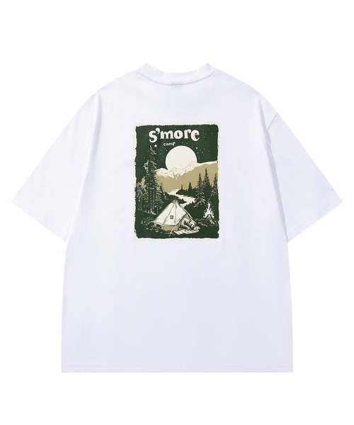 S'more(スモア)の「S'more Solo Camping Bear S/S pt.Tee ソロキャンプの熊プリント半袖Tシャツ (SS)(Tシャツ/カットソー・レディース・ブルー/ホワイト/グリーン・LARGE/X-LARGE/SMALL/MEDIUM)」の1枚目の写真