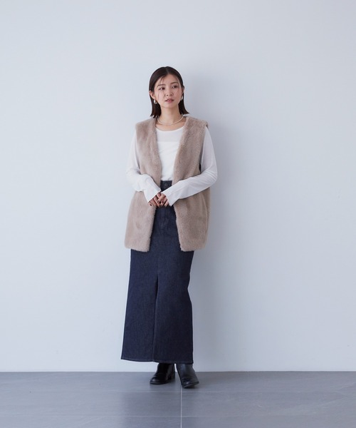 YANUK（ヤヌーク）の「スリットロングスカート（デニムスカート・レディース・インディゴブルー・XS/S/M）」の3枚目の写真