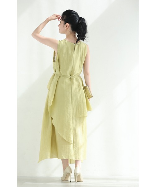 cawaii(カワイイ)の「アシンメトリーに重なるフレアの涼やかミディアムワンピース(紐ベルト付き)(ワンピース・レディース・イエロー・FREE)」の13枚目の写真