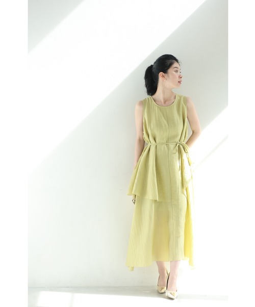 cawaii(カワイイ)の「アシンメトリーに重なるフレアの涼やかミディアムワンピース(紐ベルト付き)(ワンピース・レディース・イエロー・FREE)」の20枚目の写真