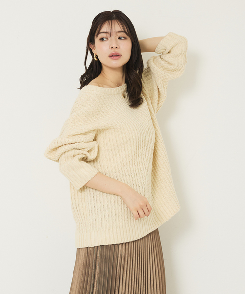 abahouse mavie（アバハウスマヴィ）の「ローゲージ2WAYニット（ニット/セーター・レディース・オフホワイト/ネイビー・フリー）」の5枚目の写真