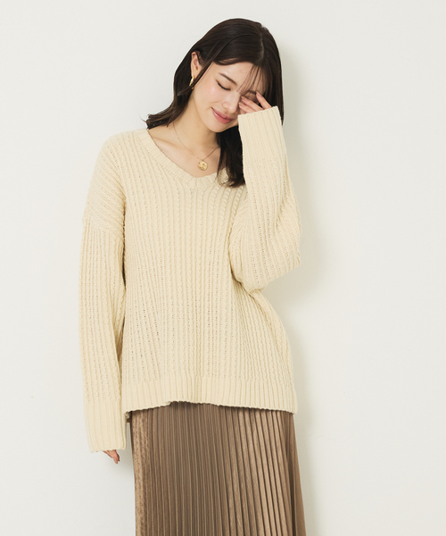 abahouse mavie（アバハウスマヴィ）の「ローゲージ2WAYニット（ニット/セーター・レディース・オフホワイト/ネイビー・フリー）」の7枚目の写真