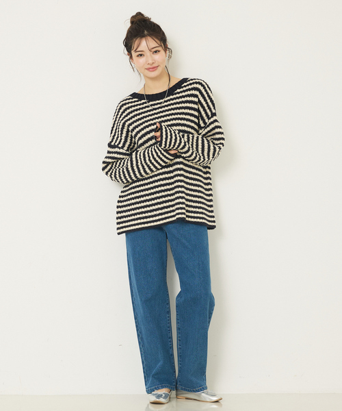 abahouse mavie（アバハウスマヴィ）の「ローゲージ2WAYニット（ニット/セーター・レディース・オフホワイト/ネイビー・フリー）」の9枚目の写真