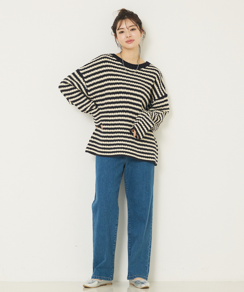 abahouse mavie（アバハウスマヴィ）の「ローゲージ2WAYニット（ニット/セーター・レディース・オフホワイト/ネイビー・フリー）」の10枚目の写真